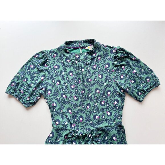 BODEN Flora Green Navy Floral Jersey Belted Puff Sleeve Midi Dress, Size 12 - Picture 8 of 15